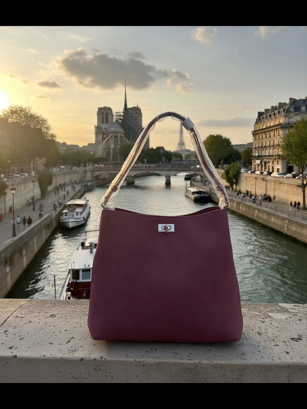Chic Plum Shoulder Bag with Turn-Lock Detail